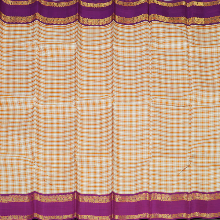 Hayagrivas Handloom Mustard & Half White Checks Kanjivaram Silk Saree KBD1578A3-1