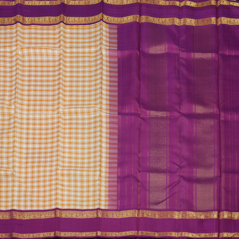 Hayagrivas Handloom Mustard & Half White Checks Kanjivaram Silk Saree KBD1578A3-1
