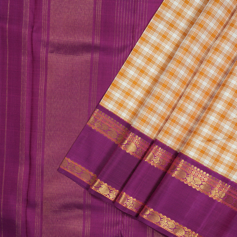 Hayagrivas Handloom Mustard & Half White Checks Kanjivaram Silk Saree KBD1578A3-1
