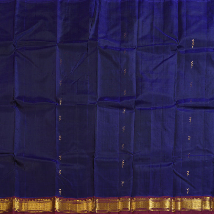 Hayagrivas Dark Blue Handloom Kanjivaram Silk Saree with Wine Maroon Border KBD1579A1-4