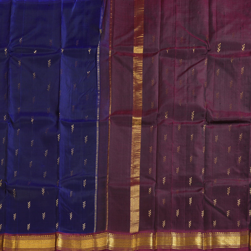 Hayagrivas Dark Blue Handloom Kanjivaram Silk Saree with Wine Maroon Border KBD1579A1-4