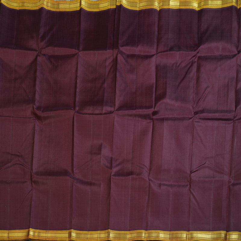 Hayagrivas Dark Brown Handloom Kanjivaram Silk Saree with Honey Mustard Border KBD1579A2-4