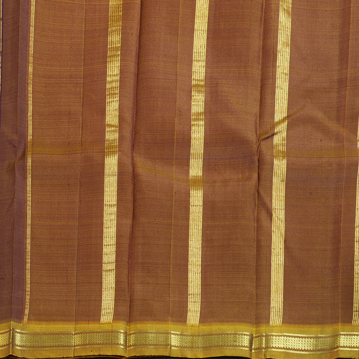 Hayagrivas Dark Brown Handloom Kanjivaram Silk Saree with Honey Mustard Border KBD1579A2-4