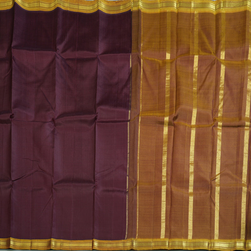 Hayagrivas Dark Brown Handloom Kanjivaram Silk Saree with Honey Mustard Border KBD1579A2-4