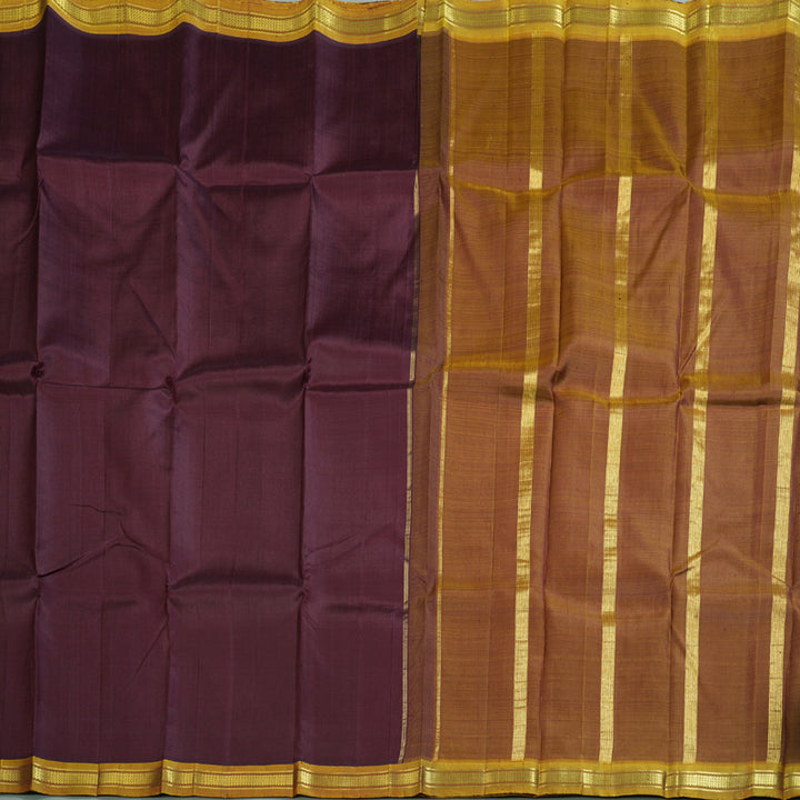 Hayagrivas Dark Brown Handloom Kanjivaram Silk Saree with Honey Mustard Border KBD1579A2-4
