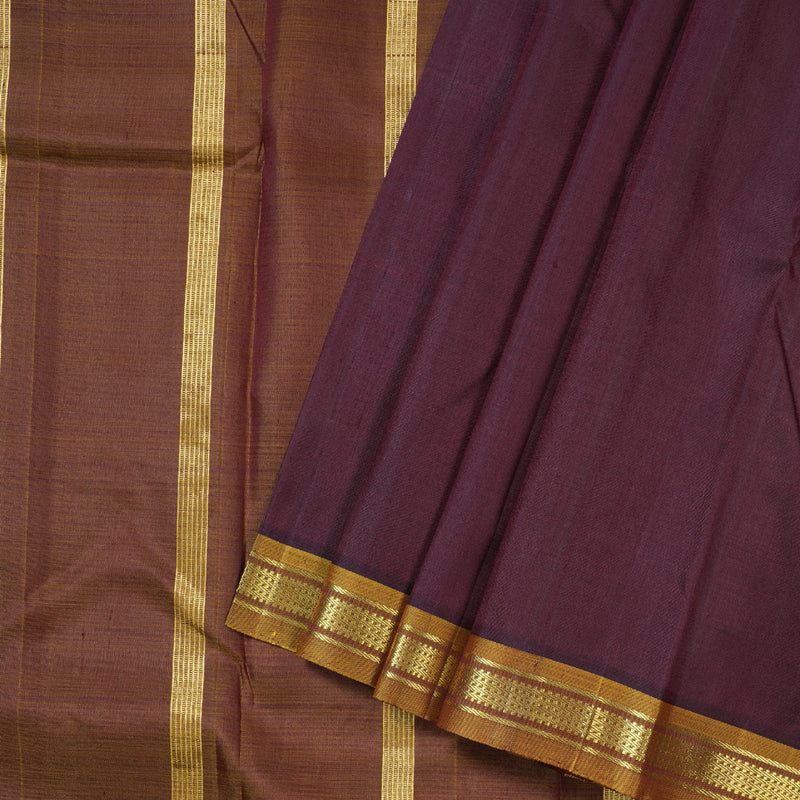 Hayagrivas Dark Brown Handloom Kanjivaram Silk Saree with Honey Mustard Border KBD1579A2-4