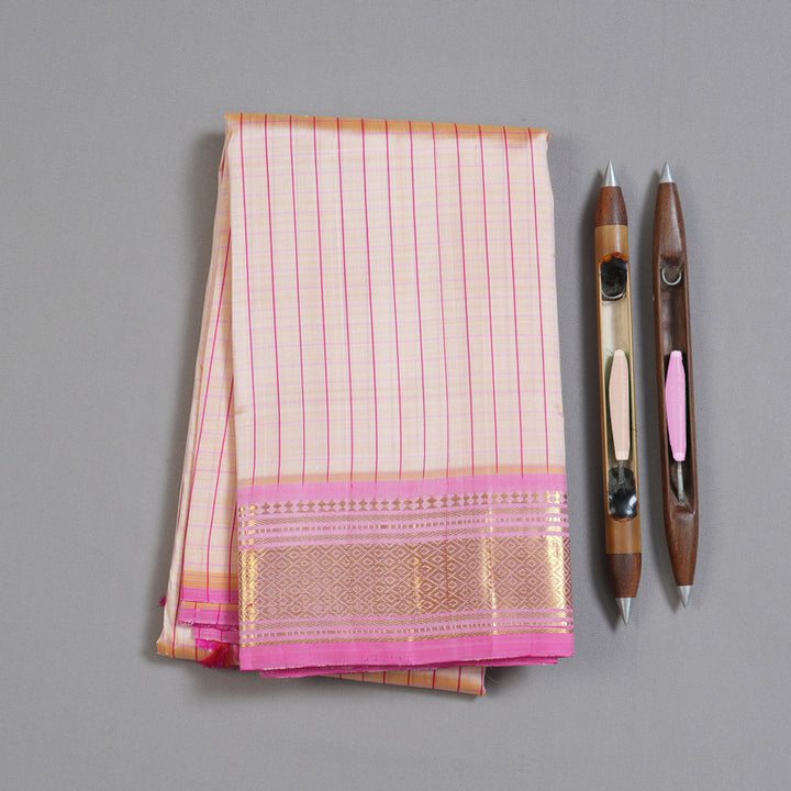 Hayagrivas Light Sandal Handloom Kanjivaram Silk Saree with Baby Pink Border KBD1579A4-1
