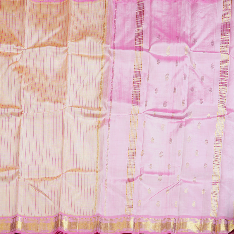 Hayagrivas Light Sandal Handloom Kanjivaram Silk Saree with Baby Pink Border KBD1579A4-1
