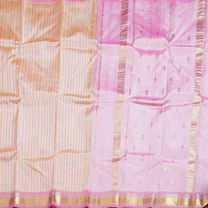 Hayagrivas Light Sandal Handloom Kanjivaram Silk Saree with Baby Pink Border KBD1579A4-1