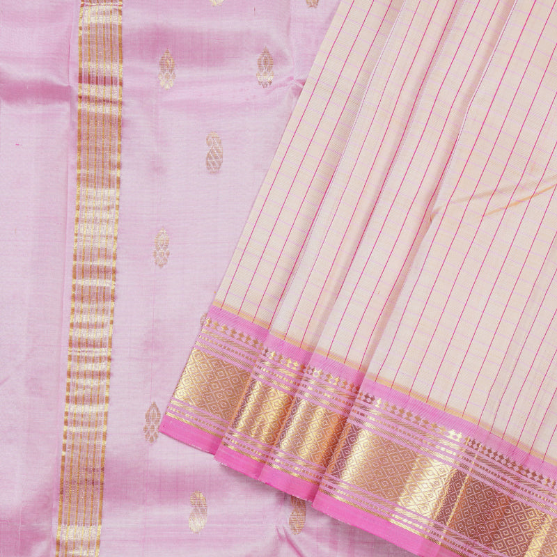 Hayagrivas Light Sandal Handloom Kanjivaram Silk Saree with Baby Pink Border KBD1579A4-1