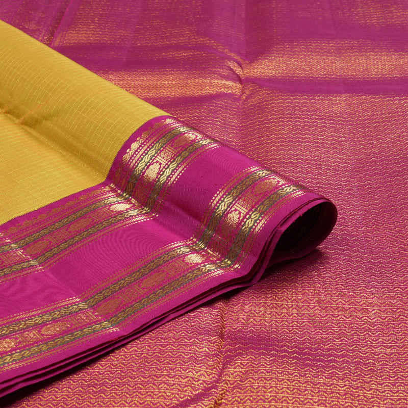 Hayagrivas Mustard Yellow Handloom Kanjivaram Silk Saree with Pink Border KBD1581A1-2