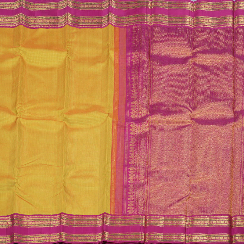 Hayagrivas Mustard Yellow Handloom Kanjivaram Silk Saree with Pink Border KBD1581A1-2