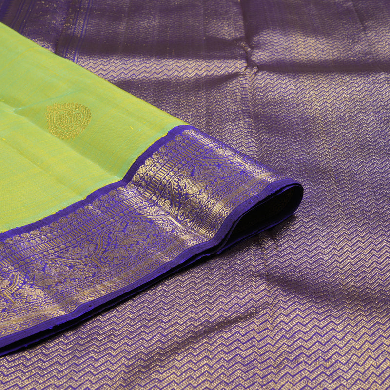 Hayagrivas Fluorescent Green Handloom Kanjivaram Silk Saree with Blue Border KBD1581A2-3