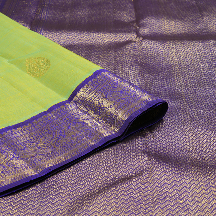 Hayagrivas Fluorescent Green Handloom Kanjivaram Silk Saree with Blue Border KBD1581A2-3