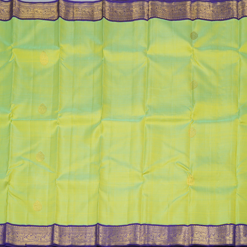 Hayagrivas Fluorescent Green Handloom Kanjivaram Silk Saree with Blue Border KBD1581A2-3