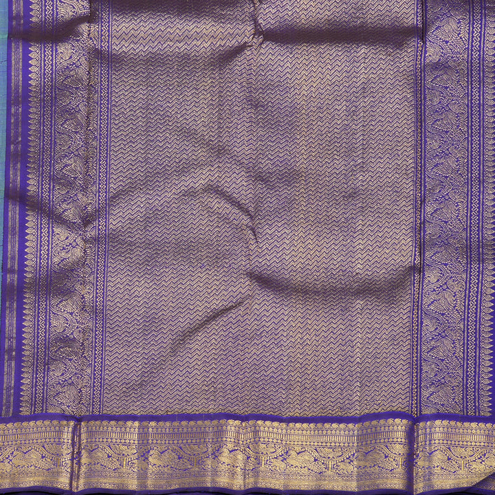 Hayagrivas Fluorescent Green Handloom Kanjivaram Silk Saree with Blue Border KBD1581A2-3