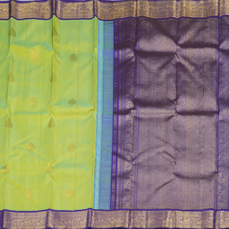 Hayagrivas Fluorescent Green Handloom Kanjivaram Silk Saree with Blue Border KBD1581A2-3
