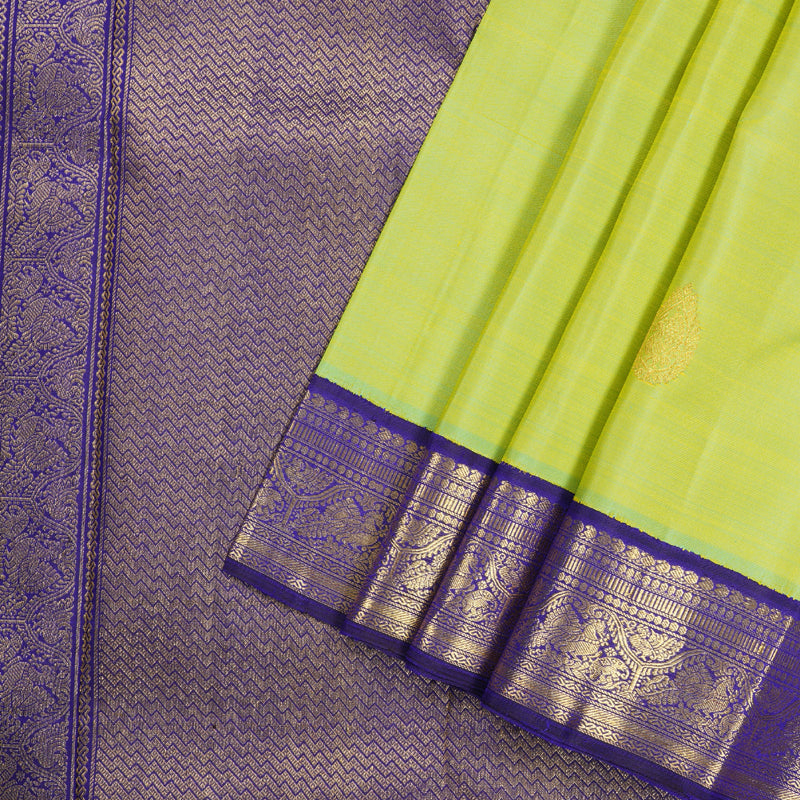 Hayagrivas Fluorescent Green Handloom Kanjivaram Silk Saree with Blue Border KBD1581A2-3