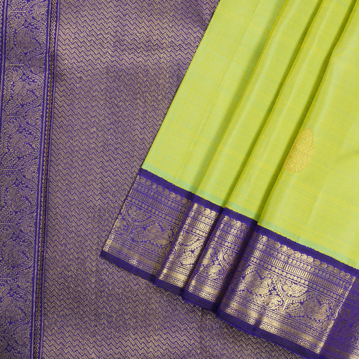 Hayagrivas Fluorescent Green Handloom Kanjivaram Silk Saree with Blue Border KBD1581A2-3