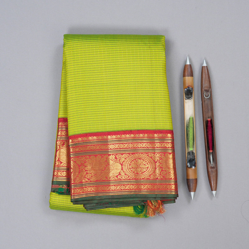 Hayagrivas Fluorescent Green Handloom Kanjivaram Silk Saree with Red Border with KBD1581A3-2