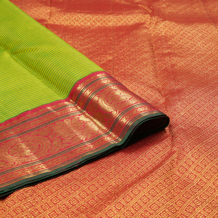 Hayagrivas Fluorescent Green Handloom Kanjivaram Silk Saree with Red Border with KBD1581A3-2