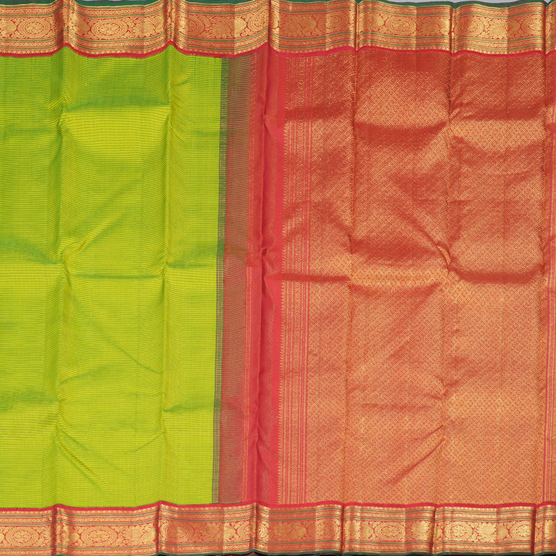 Hayagrivas Fluorescent Green Handloom Kanjivaram Silk Saree with Red Border with KBD1581A3-2