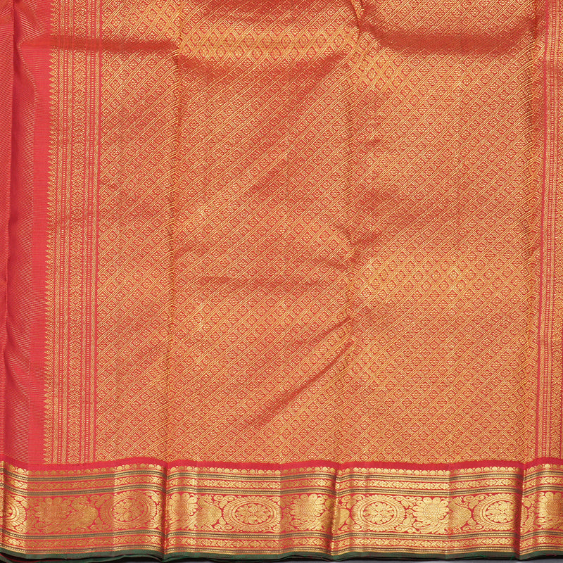 Hayagrivas Fluorescent Green Handloom Kanjivaram Silk Saree with Red Border with KBD1581A3-2