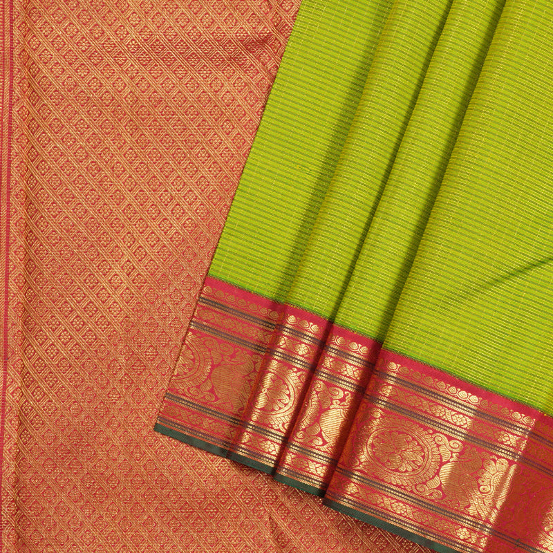 Hayagrivas Fluorescent Green Handloom Kanjivaram Silk Saree with Red Border with KBD1581A3-2