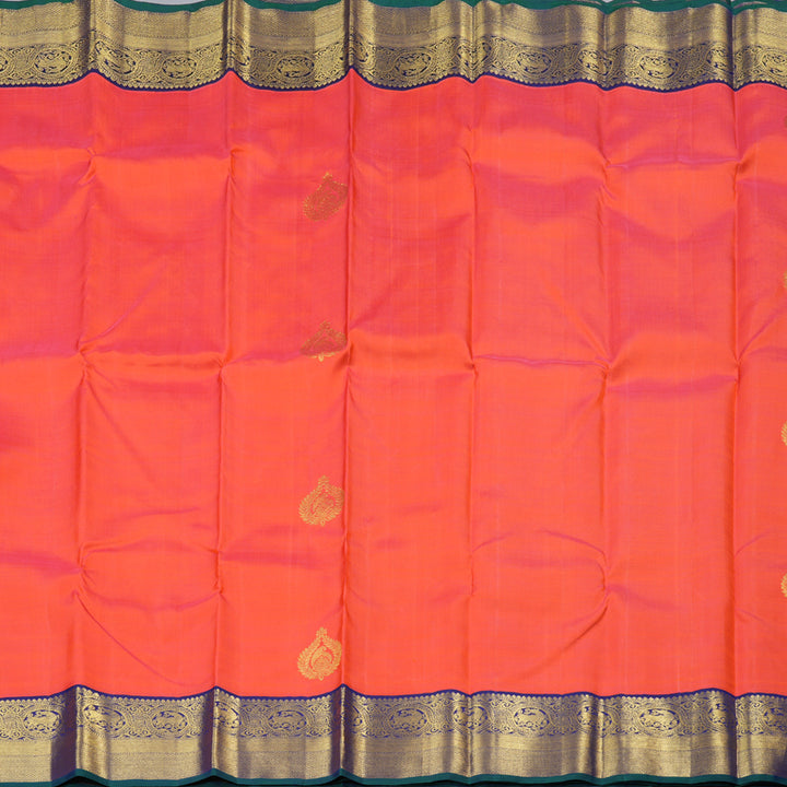 Hayagrivas Orangish Pink Handloom Kanjivaram Silk Saree with Blue Border KBD1581A3-3