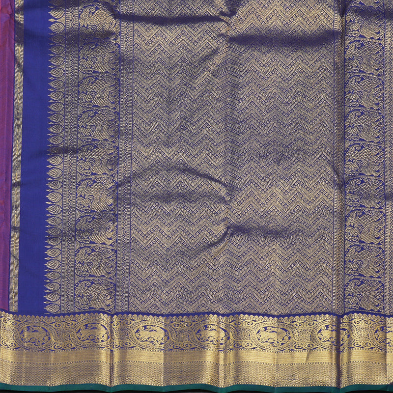 Hayagrivas Orangish Pink Handloom Kanjivaram Silk Saree with Blue Border KBD1581A3-3