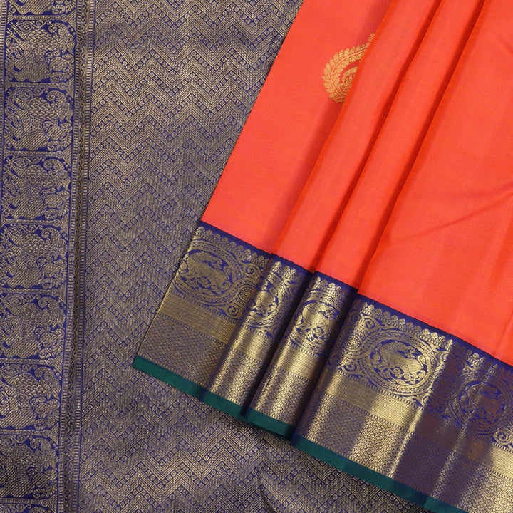Hayagrivas Orangish Pink Handloom Kanjivaram Silk Saree with Blue Border KBD1581A3-3