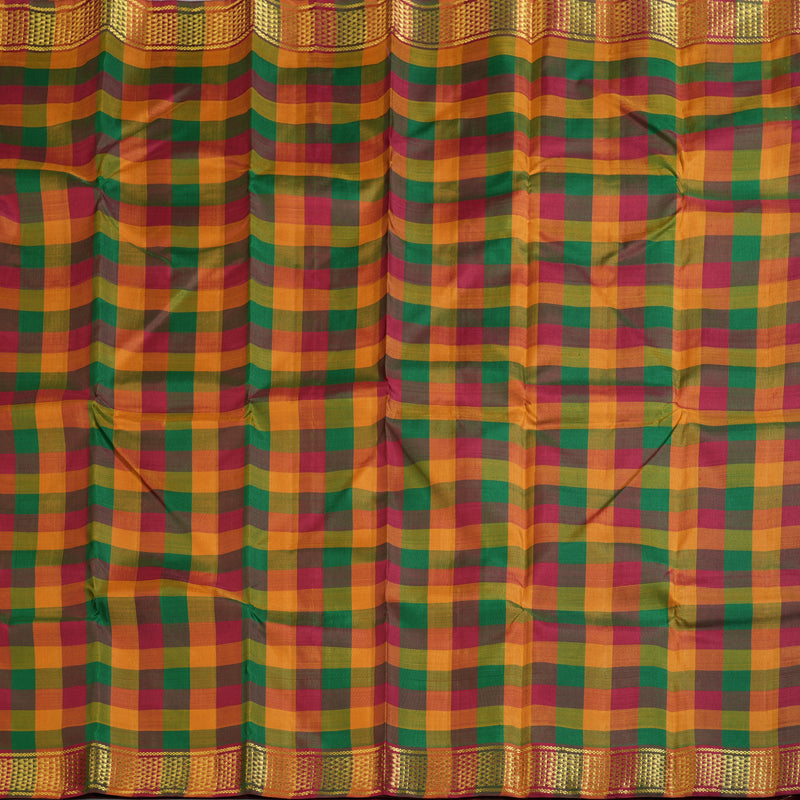 Hayagrivas Multi Color Checks Handloom Kanjivaram Silk Saree with Maroon Border KBD1594A1-1