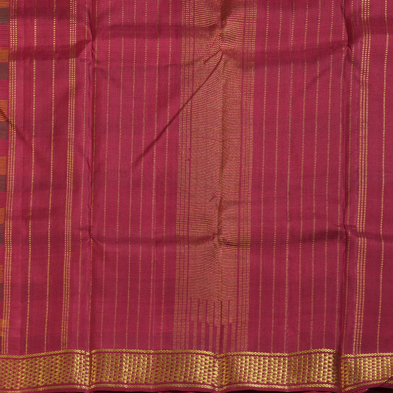 Hayagrivas Multi Color Checks Handloom Kanjivaram Silk Saree with Maroon Border KBD1594A1-1
