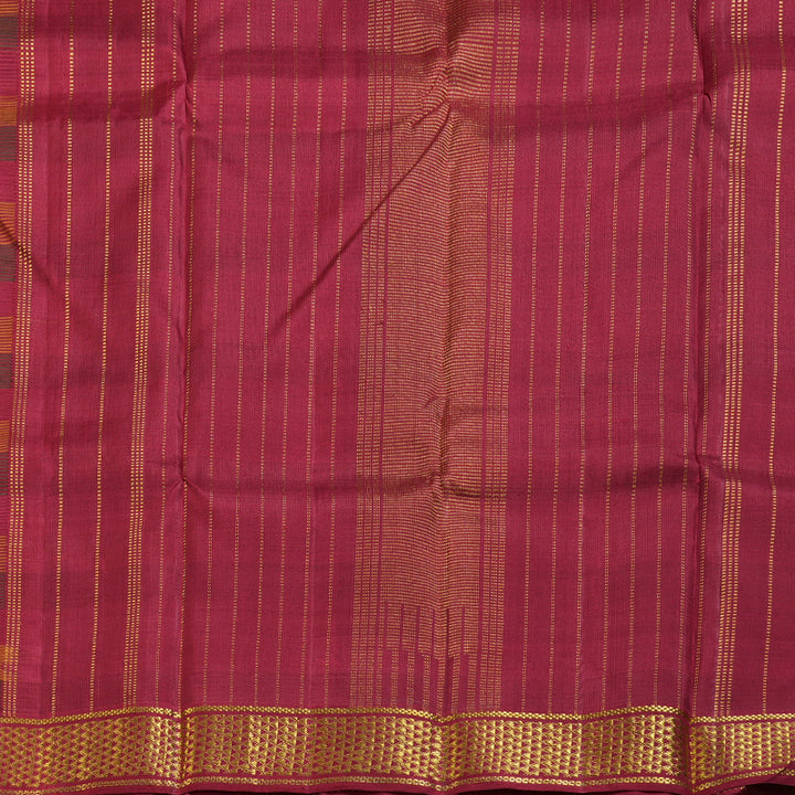 Hayagrivas Multi Color Checks Handloom Kanjivaram Silk Saree with Maroon Border KBD1594A1-1