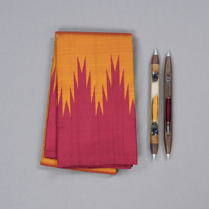 Hayagrivas Honey Mustard Handloom Kanjivaram Silk Saree with Maroon Border KBD1594A4-1