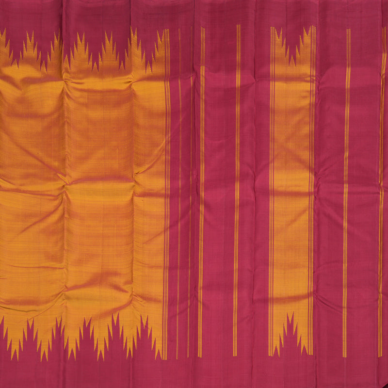Hayagrivas Honey Mustard Handloom Kanjivaram Silk Saree with Maroon Border KBD1594A4-1
