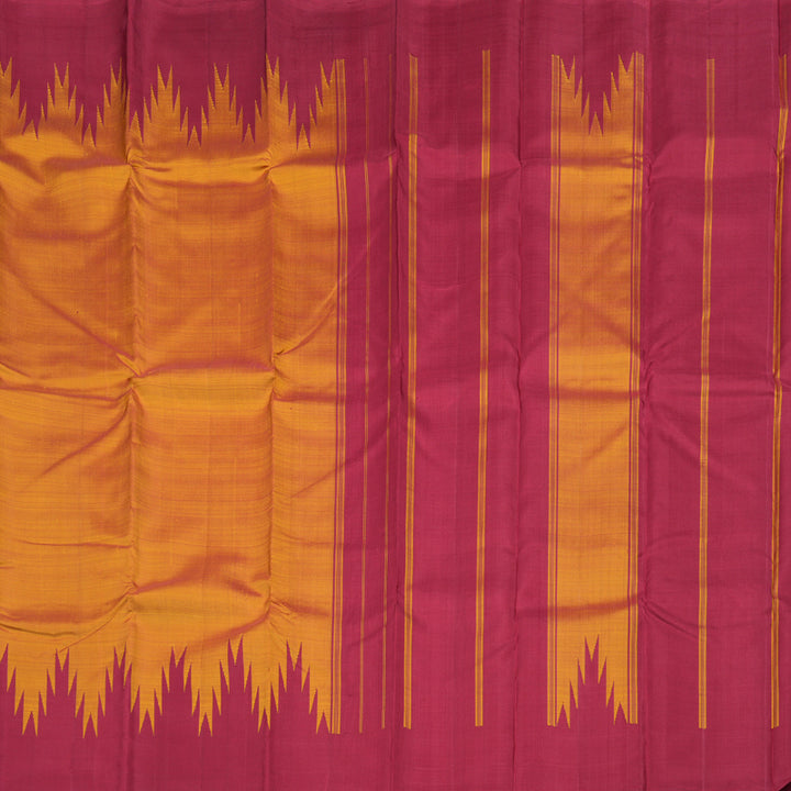Hayagrivas Honey Mustard Handloom Kanjivaram Silk Saree with Maroon Border KBD1594A4-1