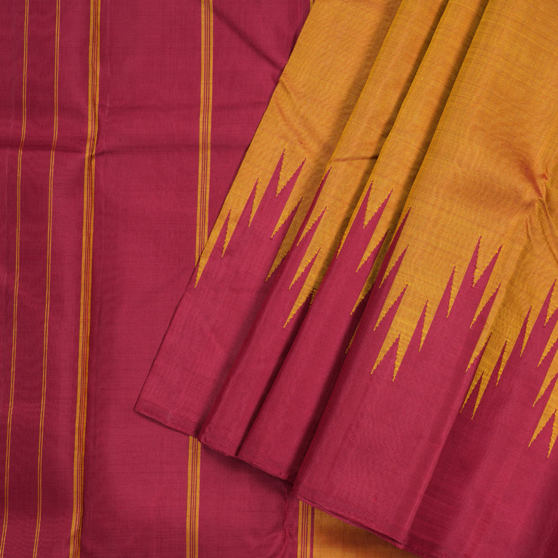 Hayagrivas Honey Mustard Handloom Kanjivaram Silk Saree with Maroon Border KBD1594A4-1