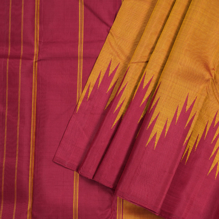Hayagrivas Honey Mustard Handloom Kanjivaram Silk Saree with Maroon Border KBD1594A4-1