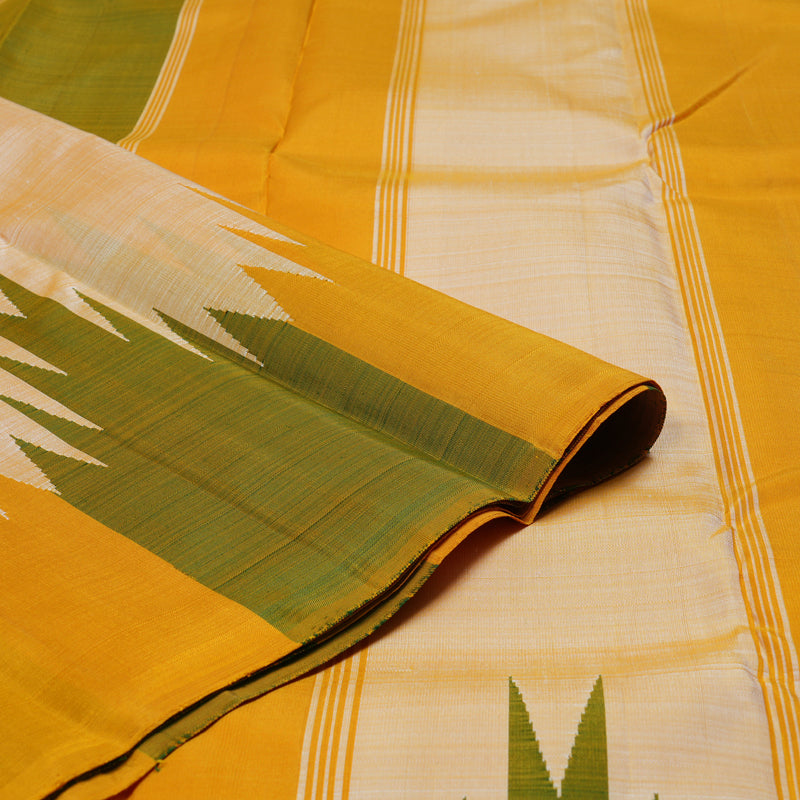 Hayagrivas Fawn Handloom Kanjivaram Silk Saree with Mustard & Green Border KBD1594A5-1