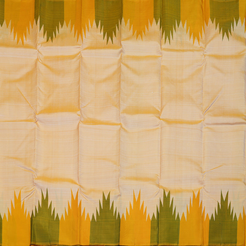 Hayagrivas Fawn Handloom Kanjivaram Silk Saree with Mustard & Green Border KBD1594A5-1
