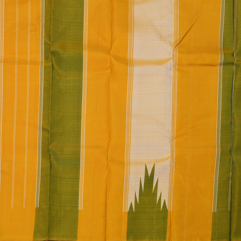 Hayagrivas Fawn Handloom Kanjivaram Silk Saree with Mustard & Green Border KBD1594A5-1