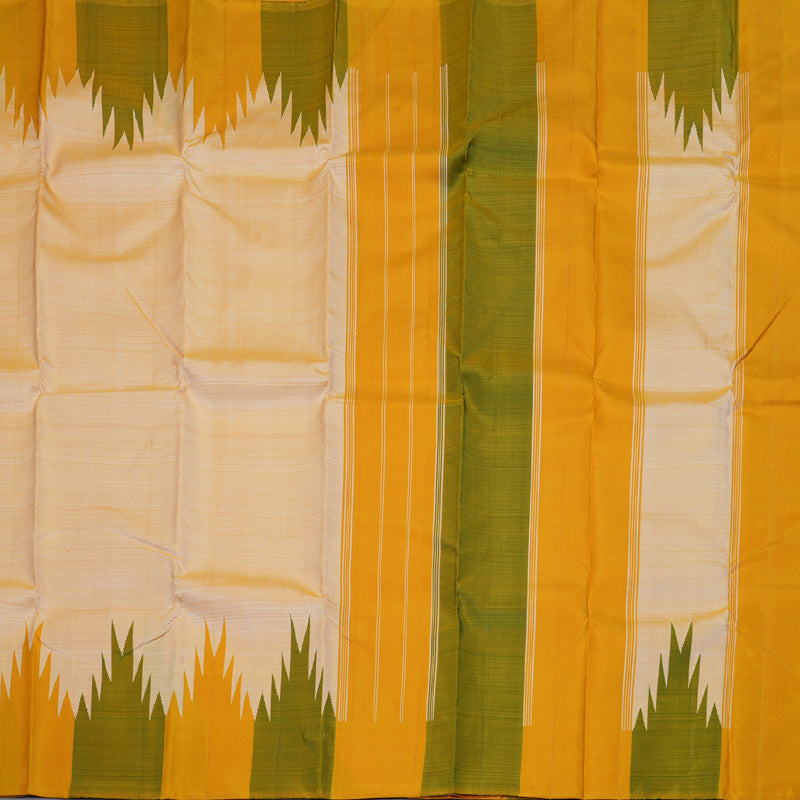 Hayagrivas Fawn Handloom Kanjivaram Silk Saree with Mustard & Green Border KBD1594A5-1