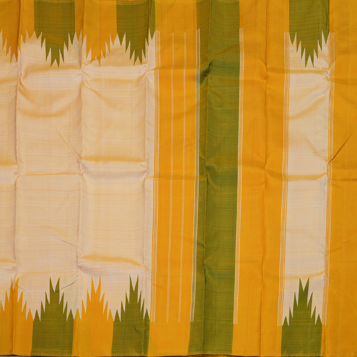 Hayagrivas Fawn Handloom Kanjivaram Silk Saree with Mustard & Green Border KBD1594A5-1