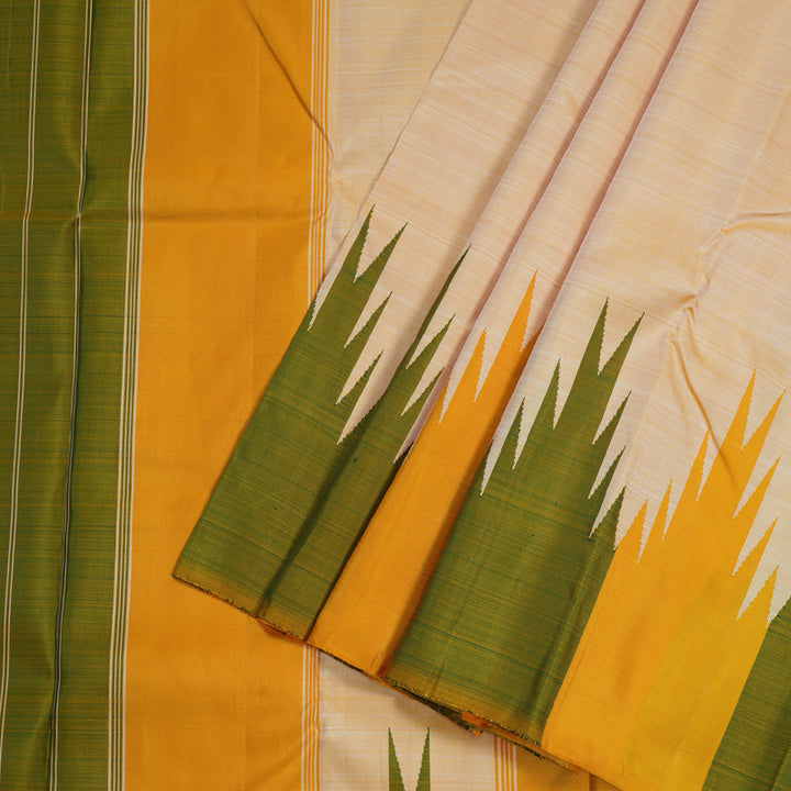 Hayagrivas Fawn Handloom Kanjivaram Silk Saree with Mustard & Green Border KBD1594A5-1