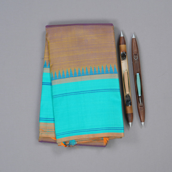 Hayagrivas Dual Tone (Yellow With Blue) Handloom Kanjivaram Silk Saree with Sea Blue Border KBD1594A5-11