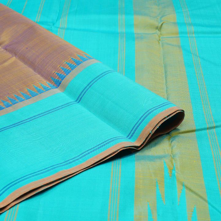 Hayagrivas Dual Tone (Yellow With Blue) Handloom Kanjivaram Silk Saree with Sea Blue Border KBD1594A5-11