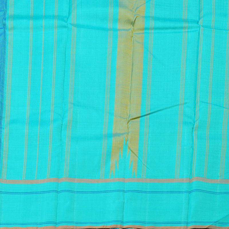 Hayagrivas Dual Tone (Yellow With Blue) Handloom Kanjivaram Silk Saree with Sea Blue Border KBD1594A5-11