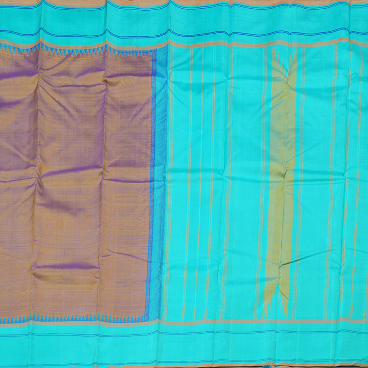 Hayagrivas Dual Tone (Yellow With Blue) Handloom Kanjivaram Silk Saree with Sea Blue Border KBD1594A5-11