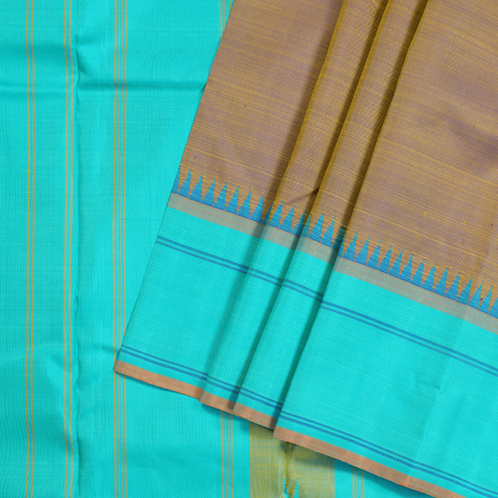 Hayagrivas Dual Tone (Yellow With Blue) Handloom Kanjivaram Silk Saree with Sea Blue Border KBD1594A5-11